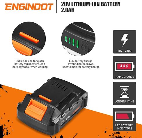 بطارية ENGiNDOT 20 فولت ليثيوم أيون 2.0 أمبير في الساعة بطارية بديلة قابلة لإعادة الشحن لجميع الأدوات الكهربائية اللاسلكية 20 فولت in Kuwait