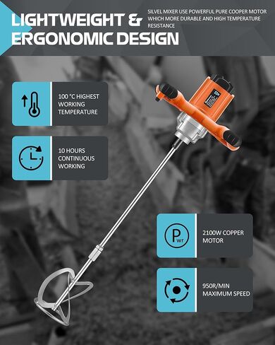 خلاط اسمنت دكينيكور، خلاط خرسانة كهربائي محمول بقوة 2300 واط، خلاط ملاط ​​محمول 110 فولت مع 6 سرعات قابلة للتعديل لخلط الأسمنت والملاط والطين والطلاء والأعلاف in Kuwait