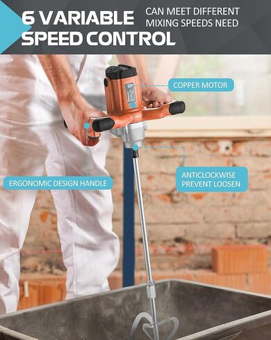 خلاط اسمنت دكينيكور، خلاط خرسانة كهربائي محمول بقوة 2300 واط، خلاط ملاط ​​محمول 110 فولت مع 6 سرعات قابلة للتعديل لخلط الأسمنت والملاط والطين والطلاء والأعلاف in Kuwait
