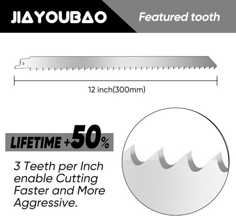 JIAYOUBAO شفرات منشار من الفولاذ المقاوم للصدأ مقاس 12 بوصة لتقطيع اللحوم 3TPI شفرات منشار ترددية ذات أسنان كبيرة غير مصبوغة للحوم المجمدة والعظام والديك الرومي ومكعبات الثلج ولحم الخنزير المقدد والأغنام ولحم البقر ومكعبات الثلج in Kuwait