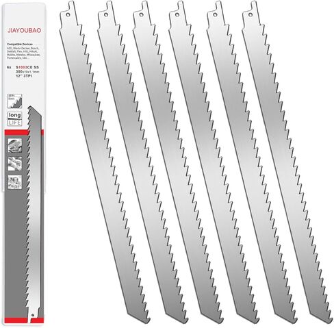 JIAYOUBAO شفرات منشار من الفولاذ المقاوم للصدأ مقاس 12 بوصة لتقطيع اللحوم 3TPI شفرات منشار ترددية ذات أسنان كبيرة غير مصبوغة للحوم المجمدة والعظام والديك الرومي ومكعبات الثلج ولحم الخنزير المقدد والأغنام ولحم البقر ومكعبات الثلج in Kuwait
