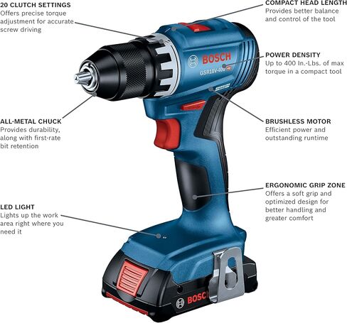 بوش GXL18V-27B22 18 فولت 2 أداتين 1/4 انش مفك عزم سداسي و1/2 انش طقم مثقاب/مفك مع (2) بطارية 2.0 امبير في الساعة in Kuwait