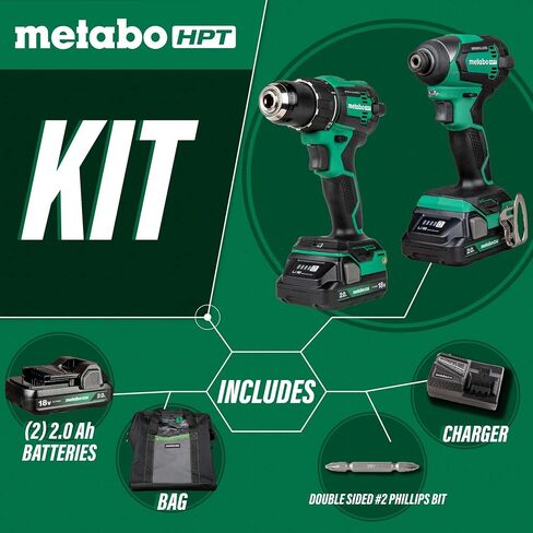 Metabo HPT 18V MultiVolt ™ مجموعة أدوات الحفر والسائق بدون فرش اللاسلكي | تتضمن بطاريات 2-18 فولت 2.0 أمبير | ضمان الأداة مدى الحياة | KC18DEXQB in Saudi Arabia