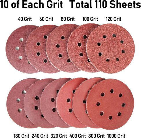 LotFancy 70 PCS 5 Inch 8 Hole Sanding Disc, 800 1000 1200 1500 2000 2500 3000 Grit Aluminum Oxide Fine Sandpaper Assortment, Sand Paper for Wood, Plastic, Rust Removal, Random Orbital Sander Pads in Saudi Arabia