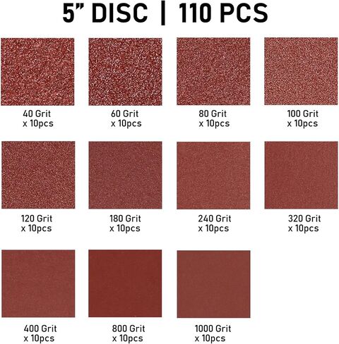 LotFancy 70 PCS 5 Inch 8 Hole Sanding Disc, 800 1000 1200 1500 2000 2500 3000 Grit Aluminum Oxide Fine Sandpaper Assortment, Sand Paper for Wood, Plastic, Rust Removal, Random Orbital Sander Pads in Saudi Arabia