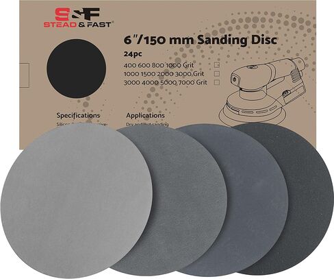 S&F STEAD & FAST أقراص صنفرة بخطاف وحلقة مقاس 6 بوصات 24 قطعة | تشكيلة ورق الصنفرة الرطب والجاف 1000 1500 2000 3000، ورق رمل مستدير ناعم من كربيد السيليكون لـ DA/الصنفرة المدارية in Kuwait