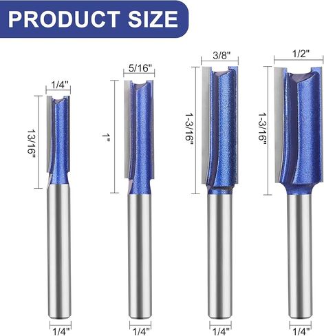 Professional Straight Flush Trim Router Bits 1/4 Inch Shank, Top Bearing Flush Trim Router Bit Set, Cutting Height Respectively 13/16", 1-1/16", 1-3/16", 1-7/32". in Saudi Arabia
