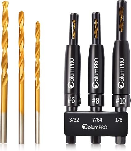 ColumPRO 3 قطع HSS المفصلي الذاتي توسيط الحفر VIX بت مجموعة، التيتانيوم تصفيح كونترسينك اليد اليسرى مجموعة لقم الحفر، باب نافذة خزانة النجارة الطيار ثقب مثقاب 3/32 "(#6)، 7/64"(#8)، 1/8" (#10) in Kuwait