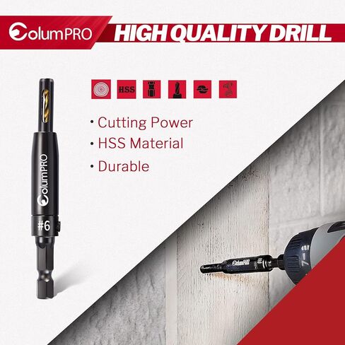 ColumPRO 3 قطع HSS المفصلي الذاتي توسيط الحفر VIX بت مجموعة، التيتانيوم تصفيح كونترسينك اليد اليسرى مجموعة لقم الحفر، باب نافذة خزانة النجارة الطيار ثقب مثقاب 3/32 "(#6)، 7/64"(#8)، 1/8" (#10) in Kuwait