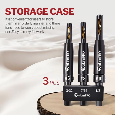 ColumPRO 3 قطع HSS المفصلي الذاتي توسيط الحفر VIX بت مجموعة، التيتانيوم تصفيح كونترسينك اليد اليسرى مجموعة لقم الحفر، باب نافذة خزانة النجارة الطيار ثقب مثقاب 3/32 "(#6)، 7/64"(#8)، 1/8" (#10) in Kuwait