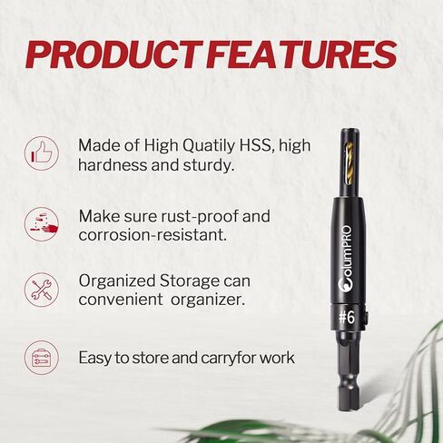 ColumPRO 3 قطع HSS المفصلي الذاتي توسيط الحفر VIX بت مجموعة، التيتانيوم تصفيح كونترسينك اليد اليسرى مجموعة لقم الحفر، باب نافذة خزانة النجارة الطيار ثقب مثقاب 3/32 "(#6)، 7/64"(#8)، 1/8" (#10) in Kuwait
