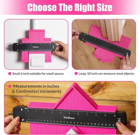 هدية عيد الميلاد للنساء والأم والزوجة - مقياس محيطي 10+6 بوصة، أداة قياس محيطية وردية مع قفل، مثالية لصيانة المنزل بنفسك، أداة تحديد الخطوط العريضة لوضع بلاط السجاد على الأرضيات الخشبية in Kuwait