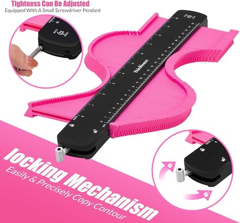 هدية عيد الميلاد للنساء والأم والزوجة - مقياس محيطي 10+6 بوصة، أداة قياس محيطية وردية مع قفل، مثالية لصيانة المنزل بنفسك، أداة تحديد الخطوط العريضة لوضع بلاط السجاد على الأرضيات الخشبية in Kuwait