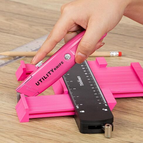 هدية عيد الميلاد للنساء والأم والزوجة - مقياس محيطي 10+6 بوصة، أداة قياس محيطية وردية مع قفل، مثالية لصيانة المنزل بنفسك، أداة تحديد الخطوط العريضة لوضع بلاط السجاد على الأرضيات الخشبية in Kuwait