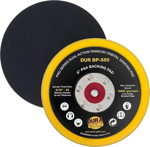 Dura-Gold Pro Series 5" PSA DA Sander Backing Plate Pad - Flexible Low Profile Edge, Dual-Action Random Orbital Sanding Pad, Vinyl Faced For Self-Adhesive Stickyback Sandpaper Discs - Auto Woodworking in Saudi Arabia