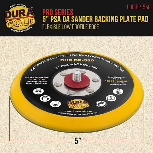 Dura-Gold Pro Series 5" PSA DA Sander Backing Plate Pad - Flexible Low Profile Edge, Dual-Action Random Orbital Sanding Pad, Vinyl Faced For Self-Adhesive Stickyback Sandpaper Discs - Auto Woodworking in Saudi Arabia