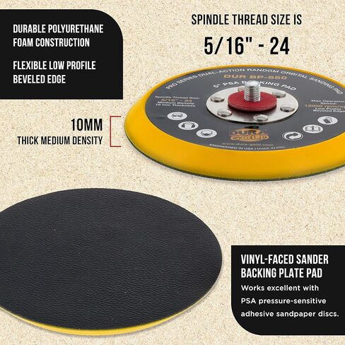 Dura-Gold Pro Series 5" PSA DA Sander Backing Plate Pad - Flexible Low Profile Edge, Dual-Action Random Orbital Sanding Pad, Vinyl Faced For Self-Adhesive Stickyback Sandpaper Discs - Auto Woodworking in Saudi Arabia