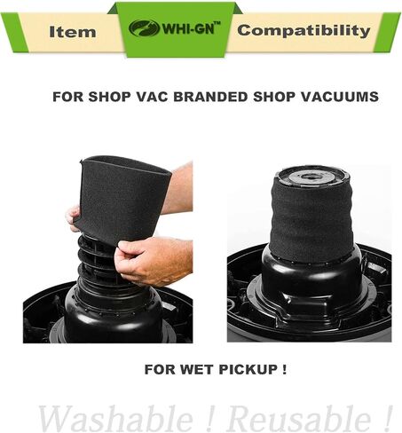 6 عبوات من أكياس Shop Vac 15-22 جالون - 90673 أكياس فلتر مكنسة كهربائية مزدوجة الطبقات من النوع J عالية الكفاءة 9067300 VF2008 + 2 عبوة من مرشح الأكمام الإسفنجية لمعظم أنواع المكانس الرطبة/الجافة ذات العلامات التجارية in Kuwait
