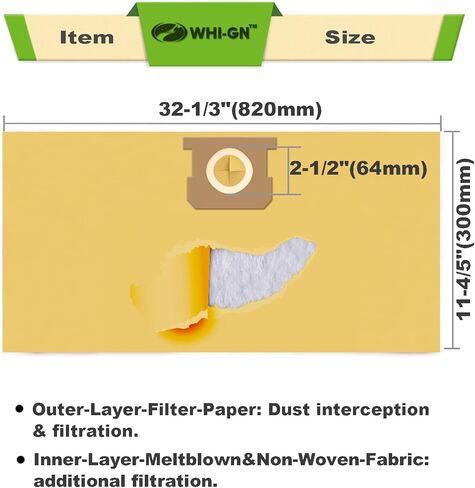 6 عبوات من أكياس Shop Vac 15-22 جالون - 90673 أكياس فلتر مكنسة كهربائية مزدوجة الطبقات من النوع J عالية الكفاءة 9067300 VF2008 + 2 عبوة من مرشح الأكمام الإسفنجية لمعظم أنواع المكانس الرطبة/الجافة ذات العلامات التجارية in Kuwait