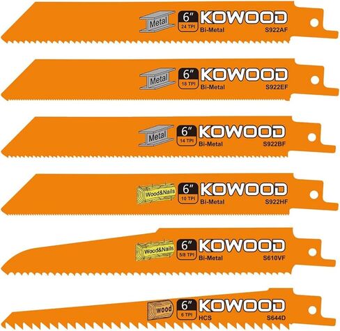 شفرات منشار معدنية/خشبية مقاس 6 بوصات للمناشير الترددية/المنشارية من KOWOOD لشركة Dewalt، Bosch، Black & Decker، Makita، 6 قطع in Kuwait