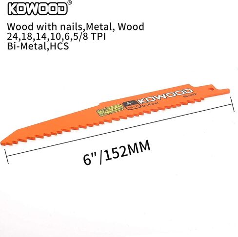 شفرات منشار معدنية/خشبية مقاس 6 بوصات للمناشير الترددية/المنشارية من KOWOOD لشركة Dewalt، Bosch، Black & Decker، Makita، 6 قطع in Kuwait