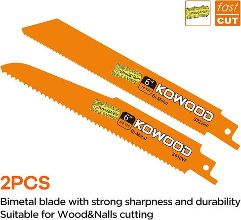 شفرات منشار معدنية/خشبية مقاس 6 بوصات للمناشير الترددية/المنشارية من KOWOOD لشركة Dewalt، Bosch، Black & Decker، Makita، 6 قطع in Kuwait