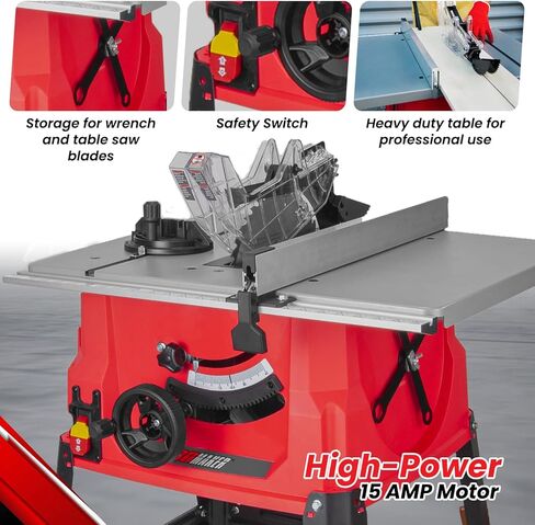 PROMAKER Table Saw, 10-inch 15.5-Amp 5000RPM 1800W, Benchtop Table Saw, from 0-45º up to 0º-90º Bevel cut. Table saw 10 inch with metal stand for woodworking including a Saw Blade. PRO-SB1800 in Kuwait