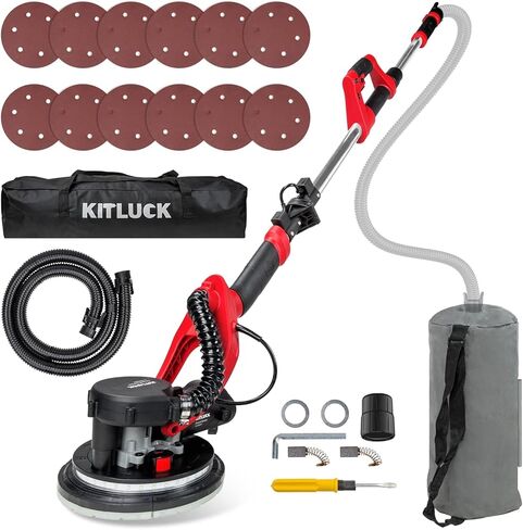 KITLUCK ماكينة صنفرة الحوائط الجافة، ماكينة صنفرة الحوائط الجافة الكهربائية بقدرة 780 وات مع ملحق فراغ، مجمع الغبار، 6 سرعات متغيرة 500-1800 دورة في الدقيقة، 12 قرص، عمود قابل للطي قابل للتمديد، ماكينة سنفرة فراغ سقف الفشار للحوائط الجافة in Kuwait