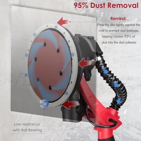 KITLUCK ماكينة صنفرة الحوائط الجافة، ماكينة صنفرة الحوائط الجافة الكهربائية بقدرة 780 وات مع ملحق فراغ، مجمع الغبار، 6 سرعات متغيرة 500-1800 دورة في الدقيقة، 12 قرص، عمود قابل للطي قابل للتمديد، ماكينة سنفرة فراغ سقف الفشار للحوائط الجافة in Kuwait