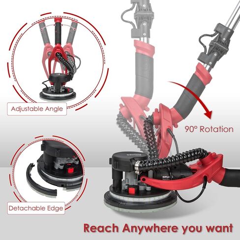 KITLUCK ماكينة صنفرة الحوائط الجافة، ماكينة صنفرة الحوائط الجافة الكهربائية بقدرة 780 وات مع ملحق فراغ، مجمع الغبار، 6 سرعات متغيرة 500-1800 دورة في الدقيقة، 12 قرص، عمود قابل للطي قابل للتمديد، ماكينة سنفرة فراغ سقف الفشار للحوائط الجافة in Kuwait