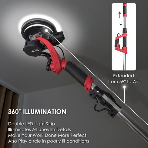 KITLUCK ماكينة صنفرة الحوائط الجافة، ماكينة صنفرة الحوائط الجافة الكهربائية بقدرة 780 وات مع ملحق فراغ، مجمع الغبار، 6 سرعات متغيرة 500-1800 دورة في الدقيقة، 12 قرص، عمود قابل للطي قابل للتمديد، ماكينة سنفرة فراغ سقف الفشار للحوائط الجافة in Kuwait