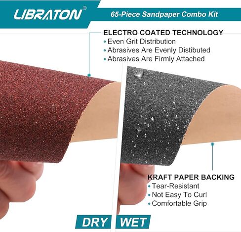 ورق صنفرة 65 قطعة، ورق صنفرة، تشكيلة ورق صنفرة 80/120/400/600 حبيبة، ورق صنفرة متنوع للخشب، إسفنجات سنفرة، مقبض صنفرة، أوراق صنفرة ثقيلة للخشب والمعادن والصنفرة الرطبة والجافة in Kuwait