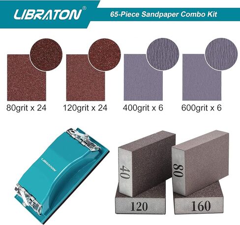 ورق صنفرة 65 قطعة، ورق صنفرة، تشكيلة ورق صنفرة 80/120/400/600 حبيبة، ورق صنفرة متنوع للخشب، إسفنجات سنفرة، مقبض صنفرة، أوراق صنفرة ثقيلة للخشب والمعادن والصنفرة الرطبة والجافة in Kuwait
