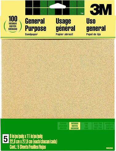 3M Sandpaper, 60 Grit, 4 Sheets, 9 in x 11 in, Sands Paint, Wood & Metal, Great For General Purpose Sanding, Coarse Aluminum Oxide Sand Paper (9003NA-20) in Kuwait