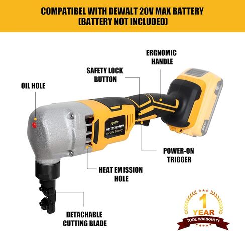قضم معدني لاسلكي من Mellif لبطارية Dewalt 20 فولت بحد أقصى، 18 مقياسًا بدون فرش للطاقة الكهربائية من صفائح معدنية من الفولاذ لقطع الفولاذ المقاوم للصدأ والألومنيوم (البطارية غير متضمنة) in Kuwait