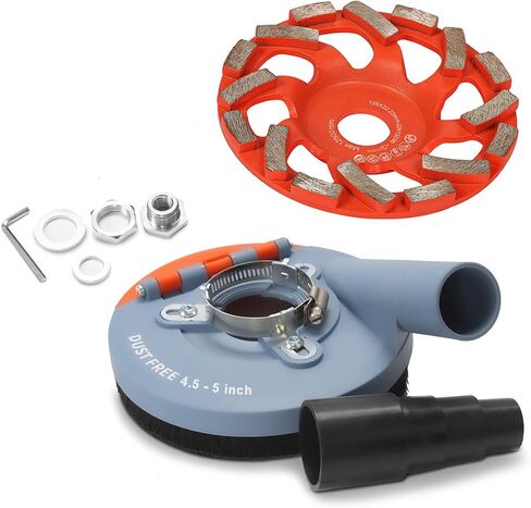 Wohenhao Dust Shroud for Angle Grinder 4.5-5 inch + Diamond Grinding Cup Wheel 5 inch, Universal Surface Grinding Shroud with Grinding Wheel for Concrete Surface, Cement, Marble, Rock, Granite in Saudi Arabia