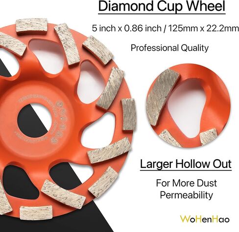 Wohenhao Dust Shroud for Angle Grinder 4.5-5 inch + Diamond Grinding Cup Wheel 5 inch, Universal Surface Grinding Shroud with Grinding Wheel for Concrete Surface, Cement, Marble, Rock, Granite in Saudi Arabia