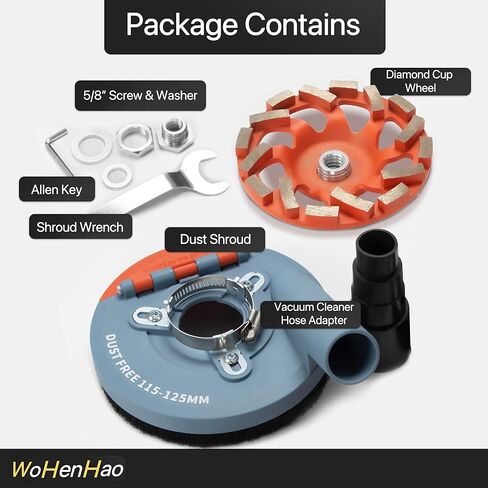 Wohenhao Dust Shroud for Angle Grinder 4.5-5 inch + Diamond Grinding Cup Wheel 5 inch, Universal Surface Grinding Shroud with Grinding Wheel for Concrete Surface, Cement, Marble, Rock, Granite in Saudi Arabia