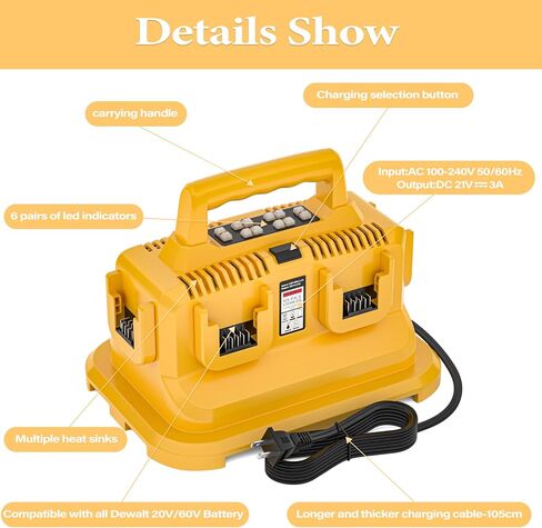 DMMNS 6-Ports Rapid Battery Charger Station,Replacement for Dewalt 20V/60V Battery Charger,Compatible with Dewalt 20V/60V Battery DCB200 DCB184 DCB606 DCB609 in Saudi Arabia
