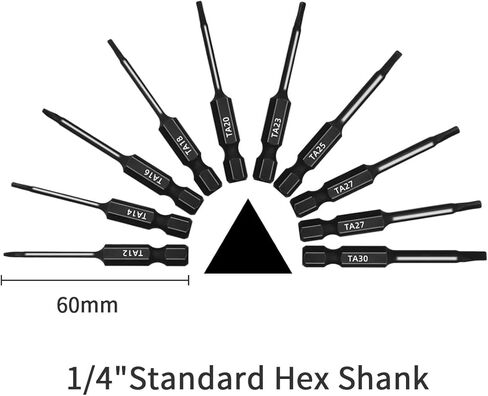 مجموعة رؤوس مثقاب مثلثة (10 قطع - رؤوس مغناطيسية بطول 2.3 انش) بمقاسات مفك البراغي المثلث التالية: TA12، TA14، TA16، TA18، TA20، TA23، TA25، TA27 (x2)، TA30 in Kuwait