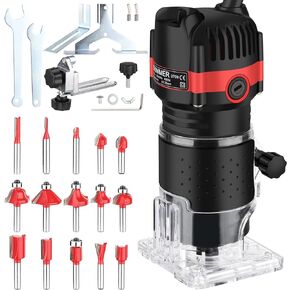 أداة توجيه، موجه خشب يدوي، موجهات خشبية 110 فولت 800 وات للأعمال الخشبية، ماكينة تشذيب حواف مدمجة 30000 دورة/دقيقة، مع لقم توجيه من كربيد التنجستن 1/4 بوصة، مجموعة مكونة من 15 قطعة in Kuwait