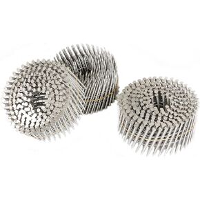 3600 Count 2-1/2 Inch Stainless Coil Siding Nails 15 Degree Coils, Small Cap Coil Nail, Cap Warp 5.8-6mm 0.09 Inch Ring Shank for Cement Board Siding or Fencing Applications