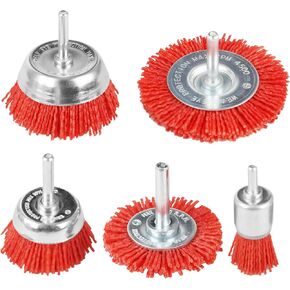 Eisen Tools 5 Pack Nylon Filament Abrasive Wire Brush Wheel & Cup Brush Set with 1/4 Inch Hex Shank, 5 Sizes Nylon Drill Brush Set Perfect for Removal of Rust/Corrosion/Paint in Kuwait