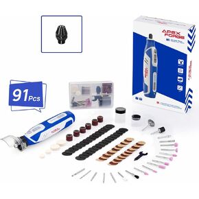 أداة دوارة لاسلكية APEXFORGE M4، بطارية قابلة لإعادة الشحن 4 فولت 2.0 أمبير، ظرف بدون مفتاح، 5 سرعات 25000 دورة في الدقيقة، شحن USB-C، 91 قطعة ملحقات، درع واقي، مثالية للصنفرة/النحت/الطحن والمزيد in Kuwait