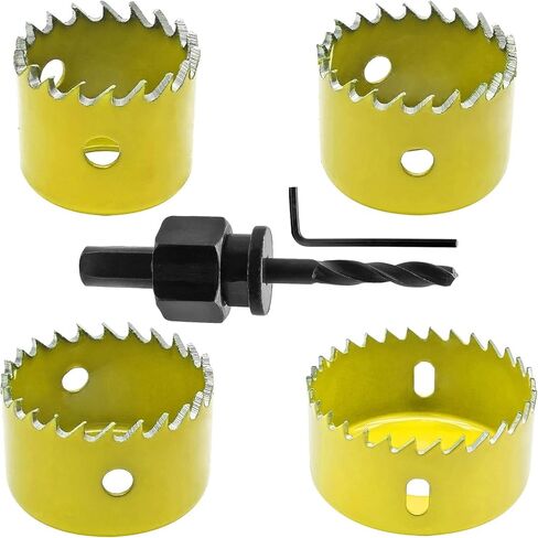 Aracombie 4PCS 1-1/4 Inch to 2-1/8 Inch Hole Saw Kit for Wood, 1.2 Inch Cutting Depth Hole Cutter Drill Bit with Mandrel, Round Hole Saw Set for Cornhole Boards Plastic Drywall Soft Metal (Black) in Saudi Arabia