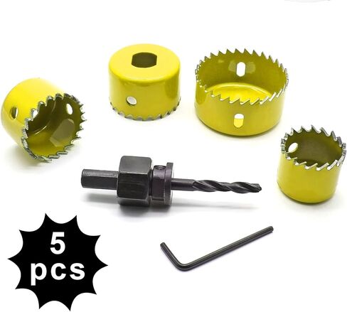 Aracombie 4PCS 1-1/4 Inch to 2-1/8 Inch Hole Saw Kit for Wood, 1.2 Inch Cutting Depth Hole Cutter Drill Bit with Mandrel, Round Hole Saw Set for Cornhole Boards Plastic Drywall Soft Metal (Black) in Saudi Arabia