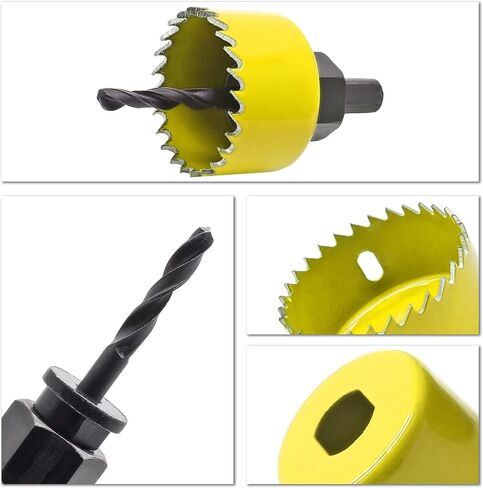 Aracombie 4PCS 1-1/4 Inch to 2-1/8 Inch Hole Saw Kit for Wood, 1.2 Inch Cutting Depth Hole Cutter Drill Bit with Mandrel, Round Hole Saw Set for Cornhole Boards Plastic Drywall Soft Metal (Black) in Saudi Arabia