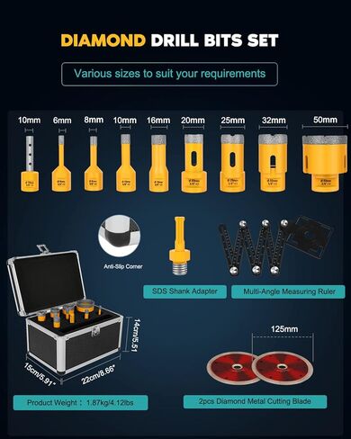 الماس الأساسية لقم الحفر مجموعة بلاط ثقب المنشار عدة 7 قطعة 25/35/45/65/75 مللي متر مثقاب 20 مللي متر إصبع بت 50 مللي متر الميلا الشطب بت 2 قطعة 5 ''قطع شفرة لطاحونة زاوية الخزف السيراميك الرخام الطوب الخرسانة in Kuwait