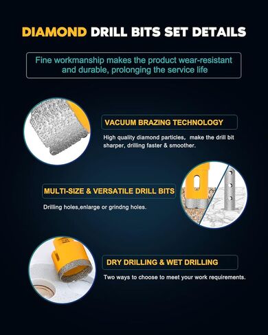 الماس الأساسية لقم الحفر مجموعة بلاط ثقب المنشار عدة 7 قطعة 25/35/45/65/75 مللي متر مثقاب 20 مللي متر إصبع بت 50 مللي متر الميلا الشطب بت 2 قطعة 5 ''قطع شفرة لطاحونة زاوية الخزف السيراميك الرخام الطوب الخرسانة in Kuwait