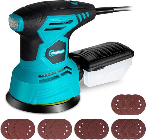 ماكينة صنفرة مدارية عشوائية PHIRAH 2.5 أمبير مع 16 قطعة من ورق الصنفرة 13000 دورة في الدقيقة 6 سرعات 300 واط ماكينة سنفرة كهربائية مدارية عشوائية قوية 5 بوصات أداة صنفرة يدوية نظام جمع الغبار عالي الأداء in Kuwait